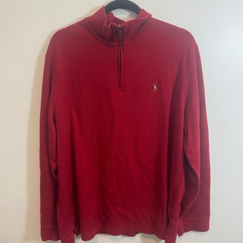 Polo Ralph Lauren Mens Estate Rib Quarter Zip Pullover Red Large Pony Logo L